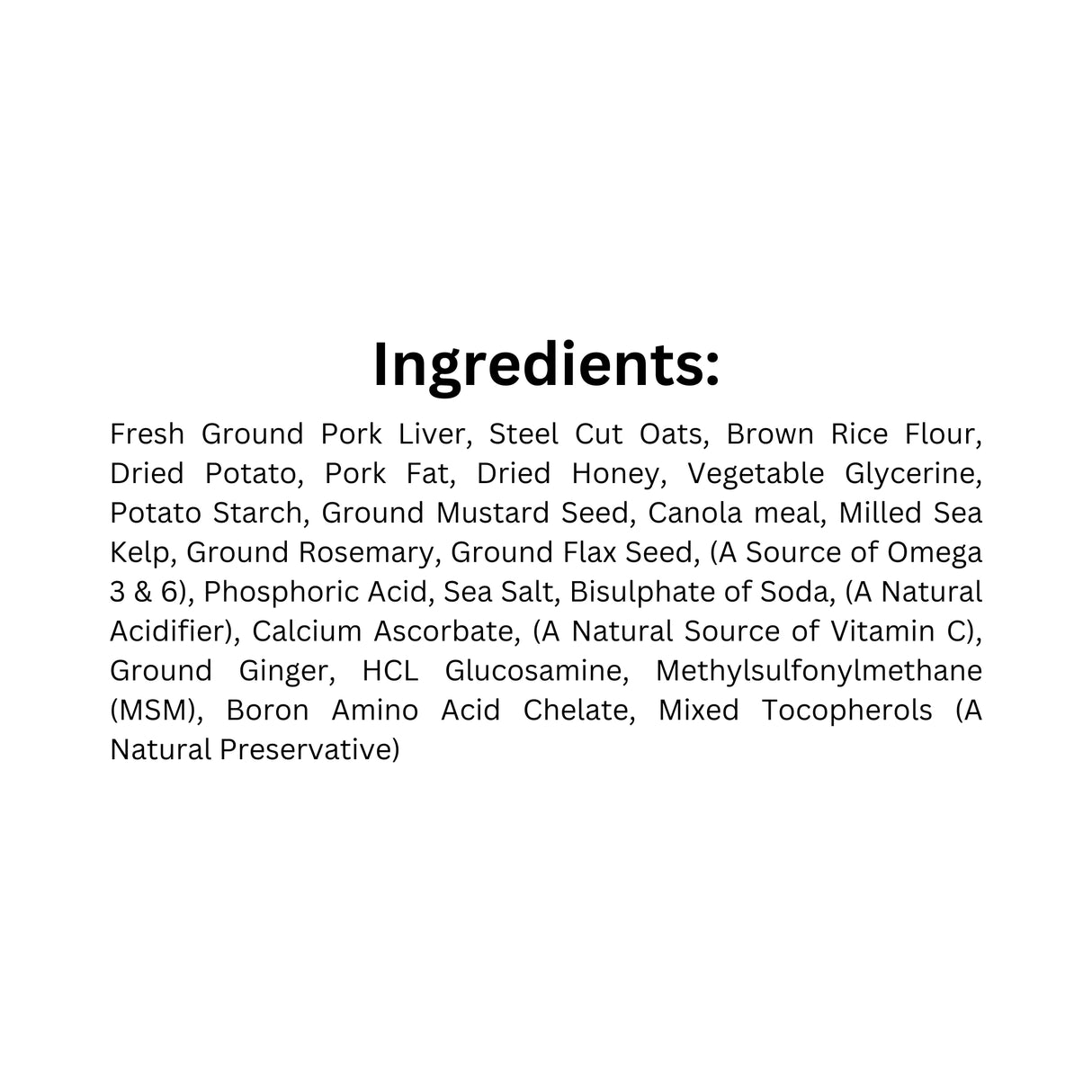 Ingredient list of Jay’s Tid Bits hip and joint dog treats