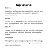 Ingredients of K9 Choice Complete Cuisine Frozen Dog Food 20lb pack