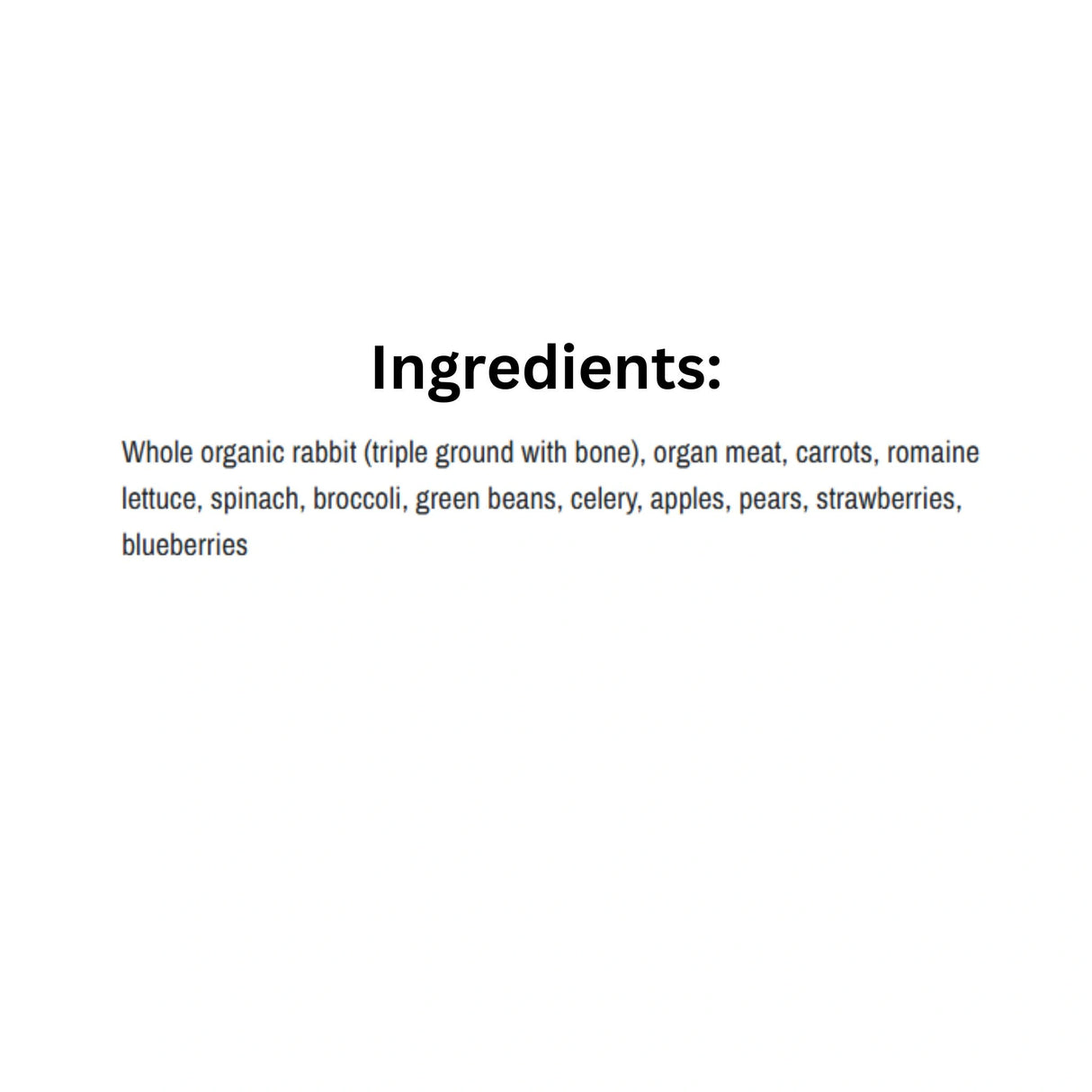 List of Ingredients of K9 Choice Complete Cuisine Frozen Plus Rabbit Dog Food