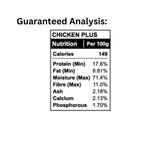 Guaranteed Analysis chart for K9 Choice Frozen Complete Cuisine 20lb Plus Chicken Dog Food