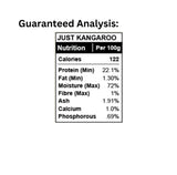 Guaranteed analysis chart of K9 Choice Just Kangaroo Dog Food 20lb