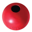 Front view of Kong Red Ball with Hole Large Rubber Dog Toy on a white background