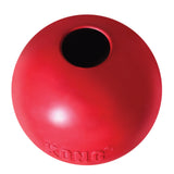 Front view of Kong Red Ball with Hole Large Rubber Dog Toy on a white background