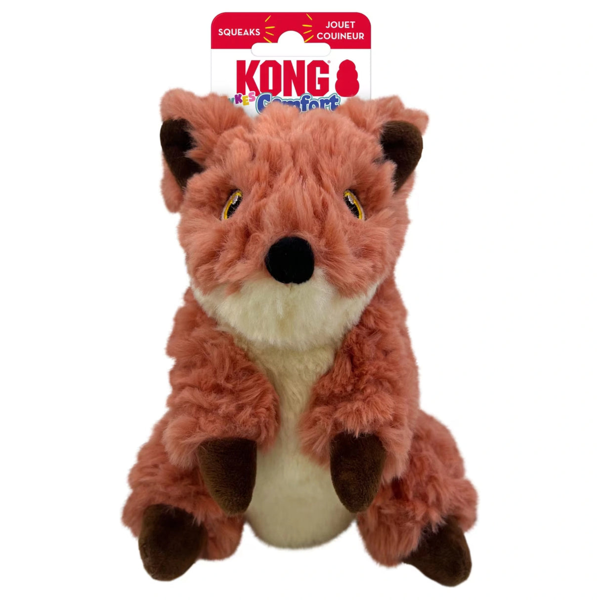 Front view of Kong Tykes Fox Plush Dog Toy on a white background