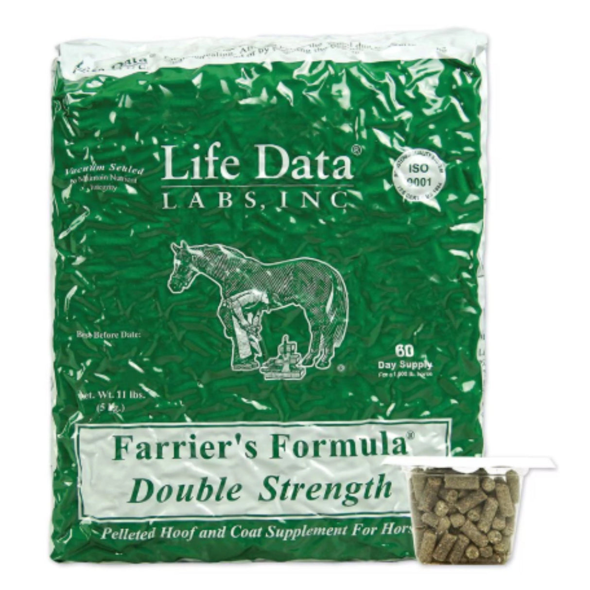 Front view of Life Data Labs Farrier's Formula Double Hoof Strength Horse Feed supplement on a white background