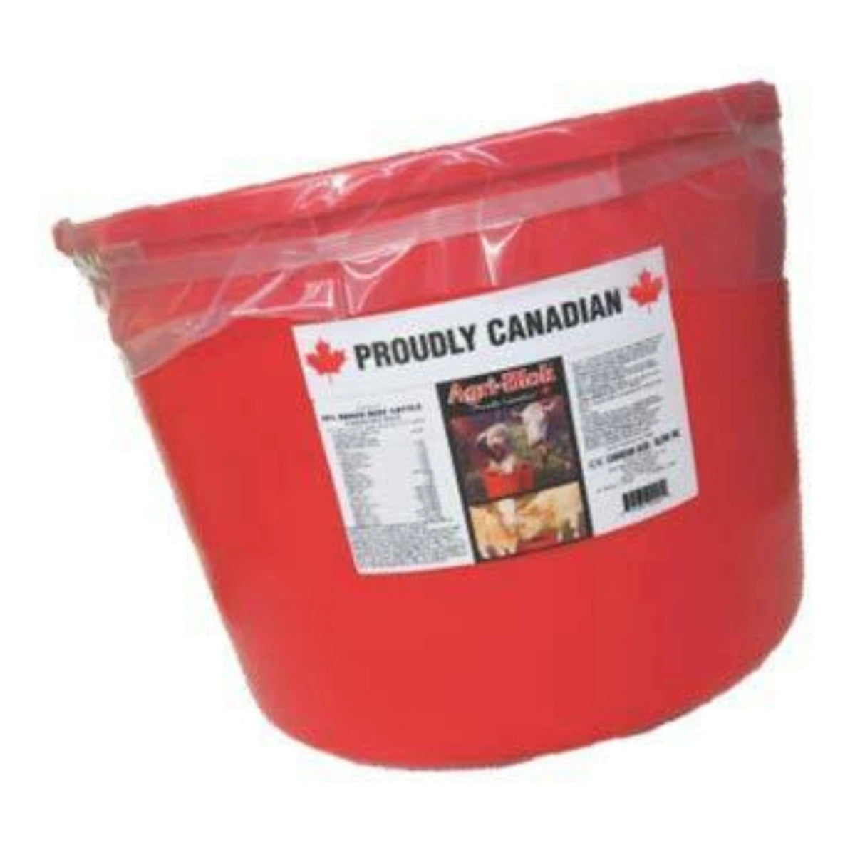 Front view of Canadian Agri-Blend Livestock Feed Agri-Block 20% All Species Feed Tub on a white background