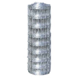 Close-up of Tree Island Steel high-tensile livestock fence with fixed-knot design on a white background