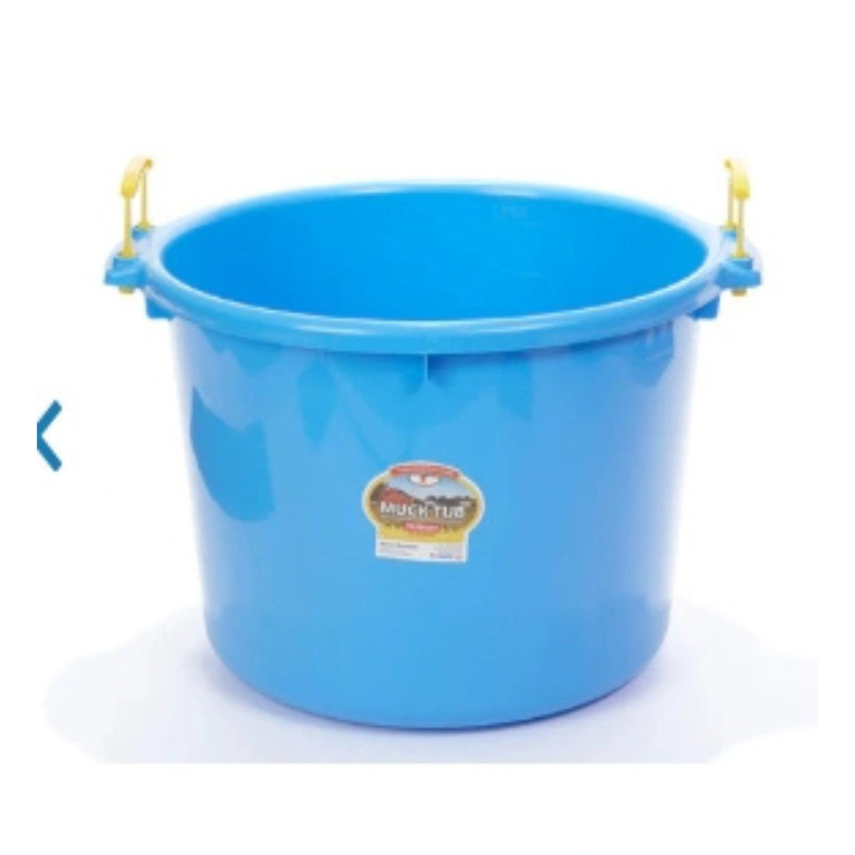A front view of a berry blue 70 Quart Plastic Muck Tub on a white background