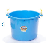 A front view of a berry blue 70 Quart Plastic Muck Tub on a white background