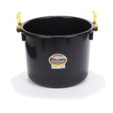 A front view of a black 70 Quart Plastic Muck Tub on a white background