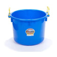 A front view of a blue 70 Quart Plastic Muck Tub on a white background