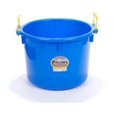 A front view of a blue 70 Quart Plastic Muck Tub on a white background