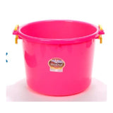 A front view of a hot pink 70 Quart Plastic Muck Tub on a white background
