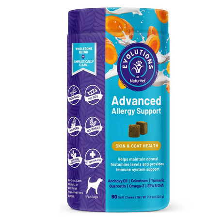 Front view of Naturvet Advanced Allergy Support dog supplements bottle on a white background