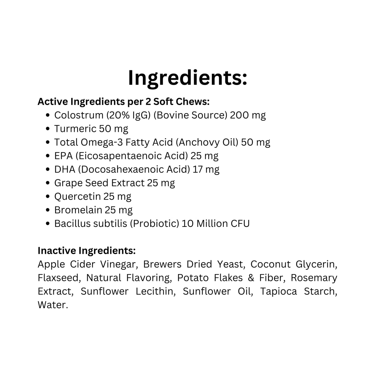 List of natural ingredients in Naturvet Advanced Allergy Support dog supplements