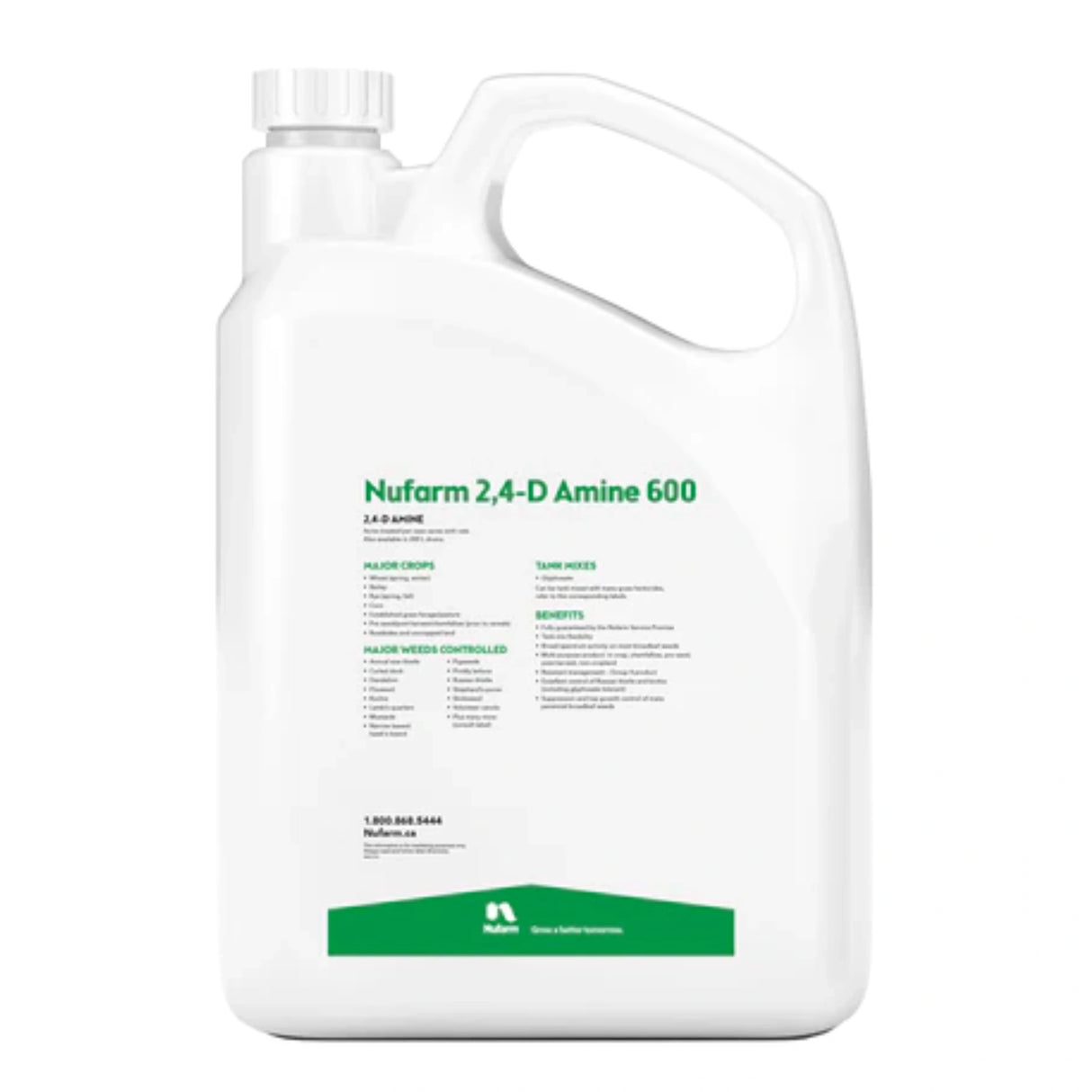 A front view of Nufarm herbicide container showing the amine formula on a white background