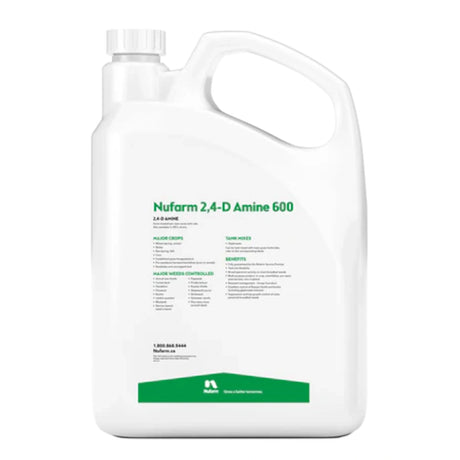 A front view of Nufarm herbicide container showing the amine formula on a white background