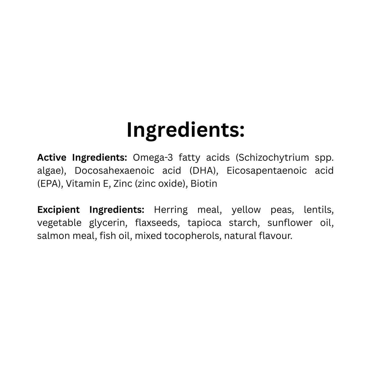 List of ingredients in Nutrience Care Skin & Coat Dog Supplement
