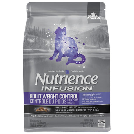 A front view of Nutrience Infusion Adult Weight Control Chicken Cat Food 2.27kg on a white background