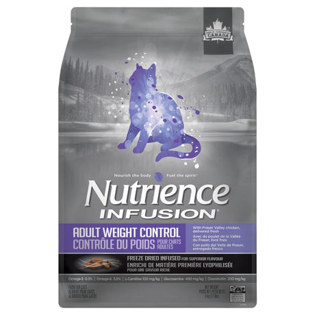 Front view of Nutrience Infusion Adult Weight Control Chicken Cat Food on a white background
