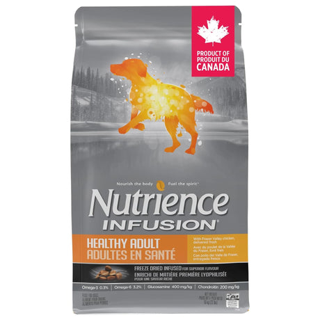 A front view of Nutrience Chicken Dog Food on a white background