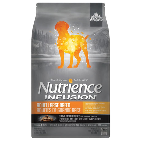 A front view of Nutrience Infusion Healthy Adult Large Breed Chicken Dog Food on a white background