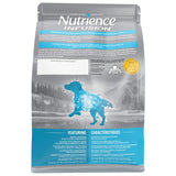 A back view of Nutrience dog food packaging – Infusion Healthy Adult Ocean Fish – on a white background