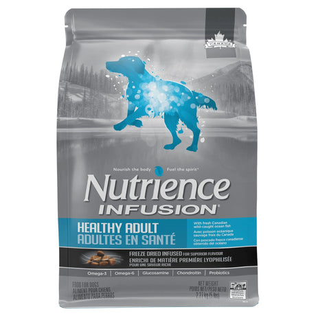 Front view of Nutrience Infusion Healthy Adult Ocean Fish Dog Food 2.27g on a white background