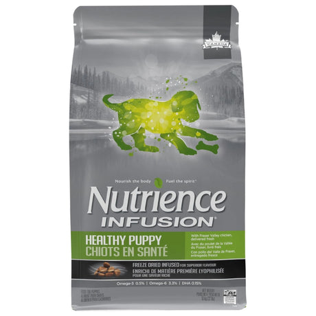 A front view of Nutrience Infusion Healthy Puppy Chicken Dog Food on a white background