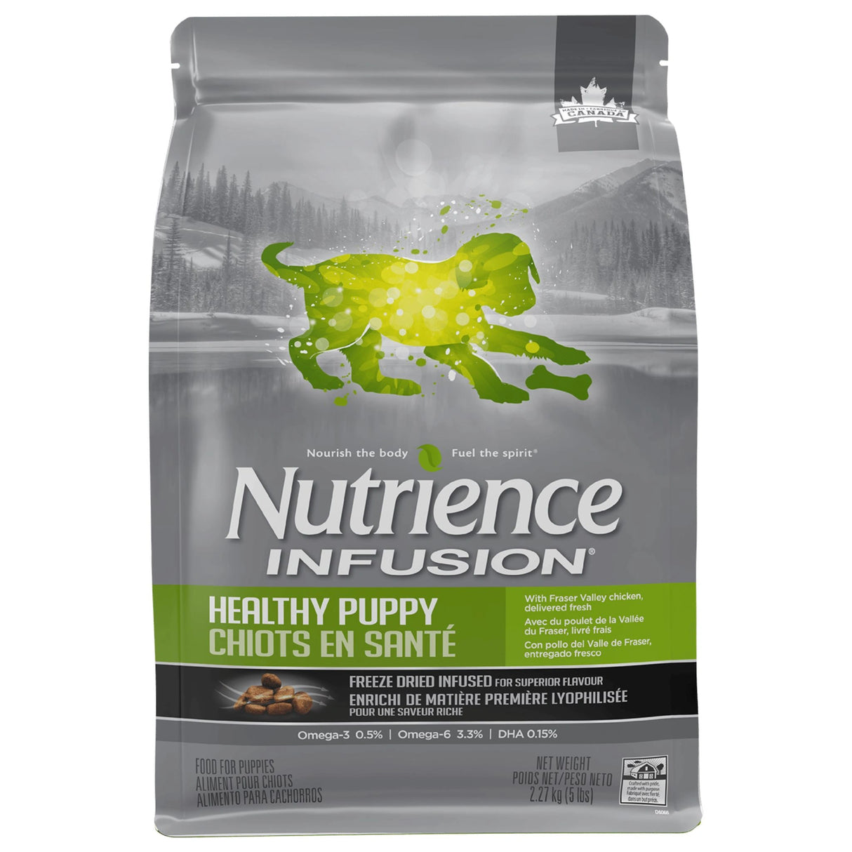 Front view of Nutrience Infusion Healthy Puppy 2.27kg Chicken Dog Food bag on a white background