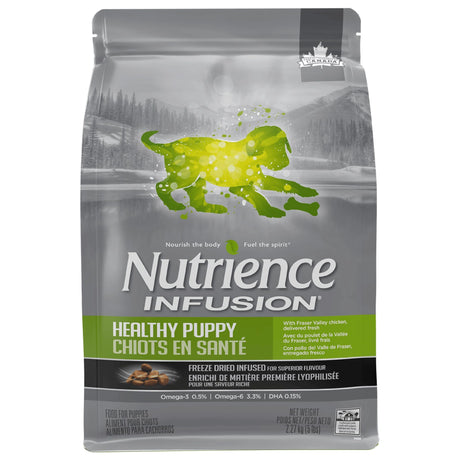 Front view of Nutrience Infusion Healthy Puppy 2.27kg Chicken Dog Food bag on a white background