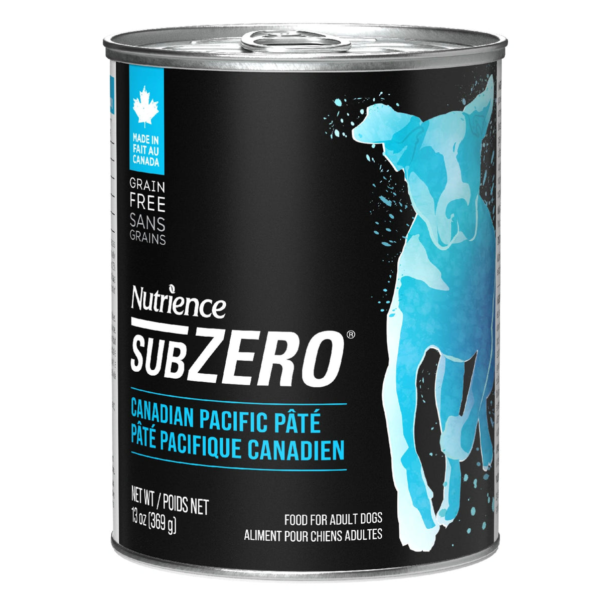 Front view of Nutrience SubZero Canadian Pacific grain-free fish pâté dog food on a white background