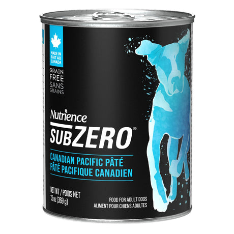 Front view of Nutrience SubZero Canadian Pacific grain-free fish pâté dog food on a white background