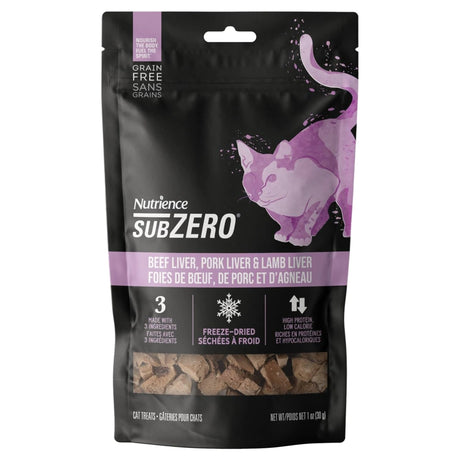 A front view of Nutrience SubZero Freeze Dried Beef Pork and Lamb Cat Treat on a white background