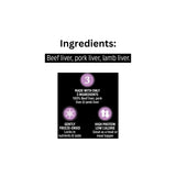 List of Ingredients of Nutrience SubZero Freeze Dried beef pork and lamb liver Cat Treat with icons