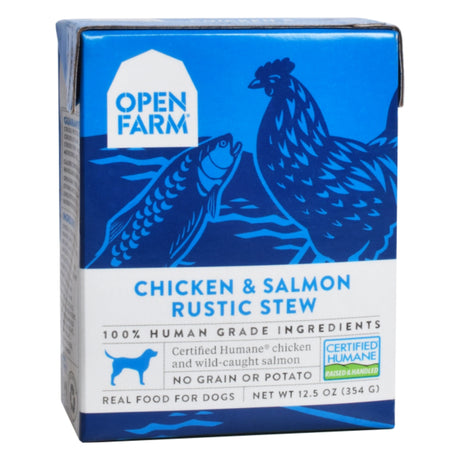Front view of Open Farm Rustic Stew Chicken & Salmon Dog Food on white background