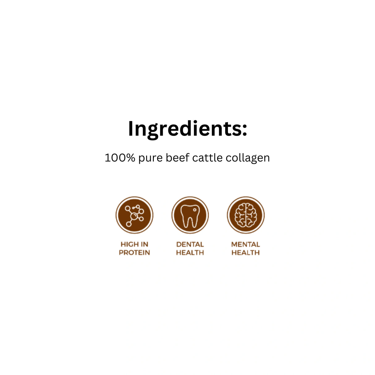 List of ingredients in Open Range flattened collagen jerky strips beef dog treat with icons