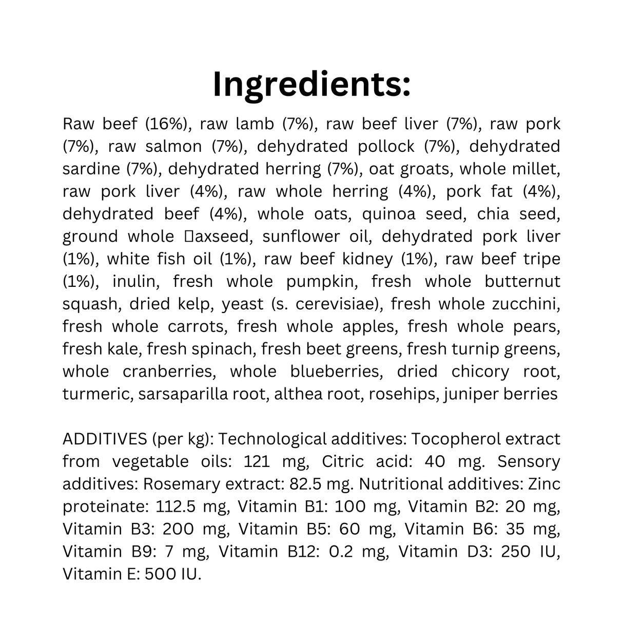 List of Ingredients of Orijen Amazing Grains Regional Red Dog Food