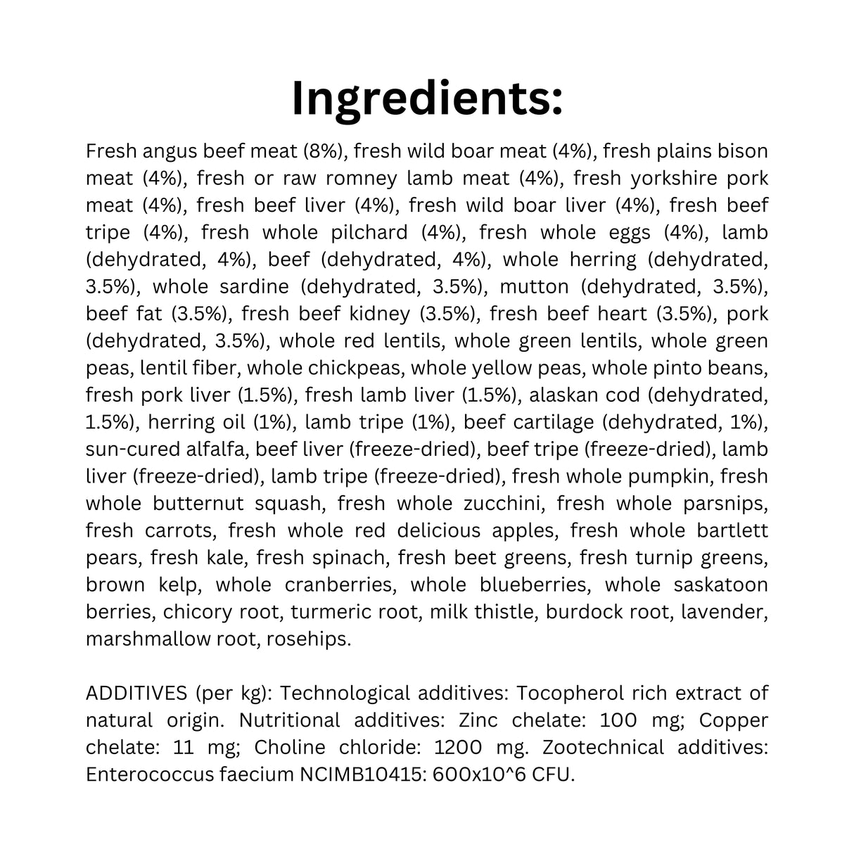 Ingredient list of Orijen Regional Red dry cat food