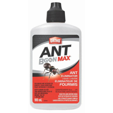 A front view of Ortho Ant Liquid Bait showing the Ant B Gon Max packaging on a white background