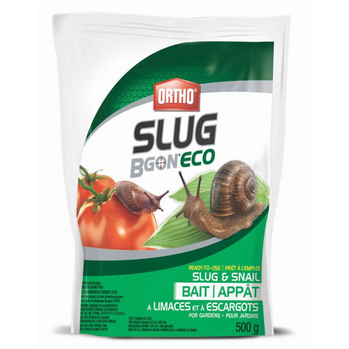 Front view of Ortho Slug B Gon Eco Granules 500g Snail Bait on a white background