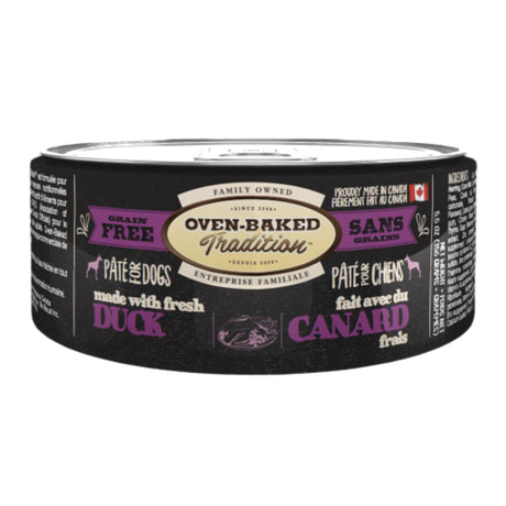 Front view of Oven-Baked Tradition Duck Paté Dog Food on a white background
