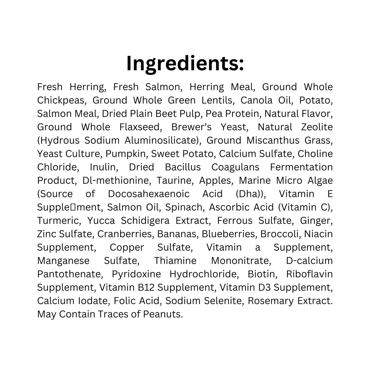 List of ingredients of Oven-Baked Tradition Sensitive Skin & Coat Fish Cat Food