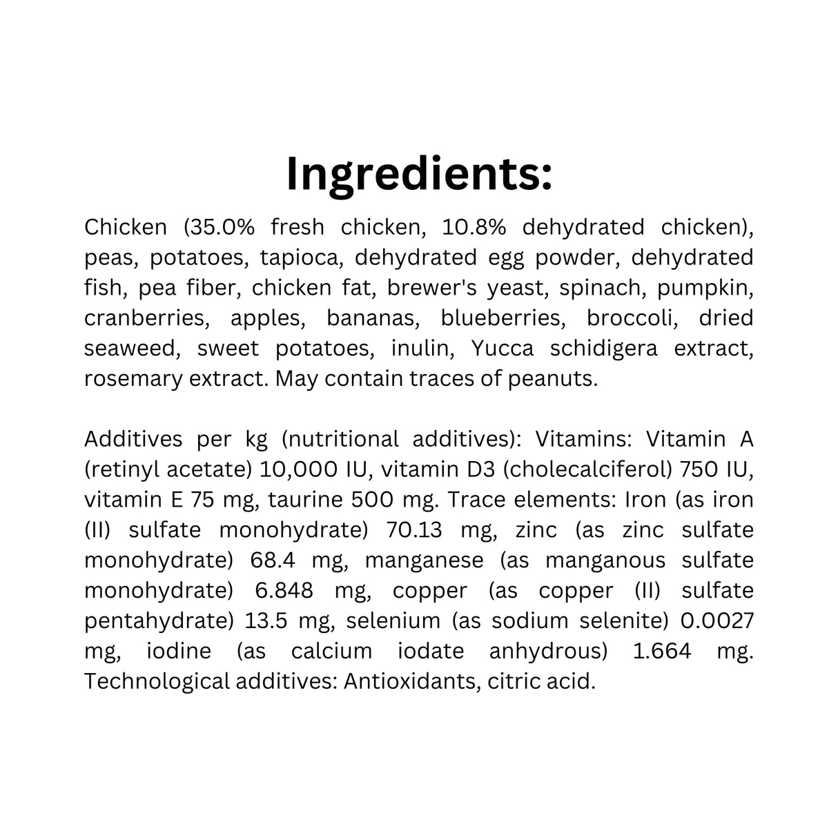 List of ingredients of Oven-Baked Tradition urinary tract care cat food