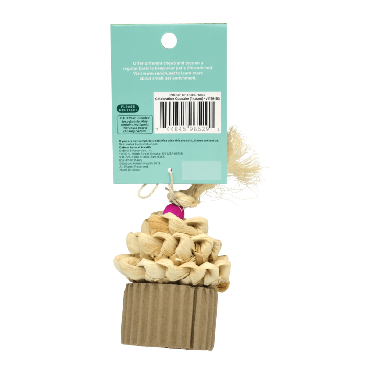 Back view of Oxbow Celebration Cupcake Pet Toys on a white background