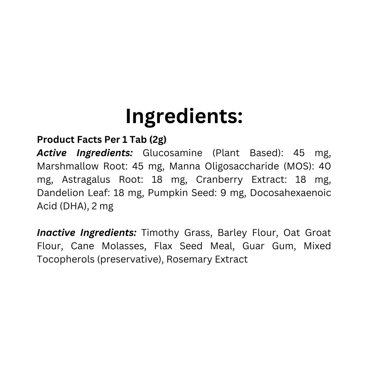 List of ingredients in Oxbow Urinary Support Pet Supplement