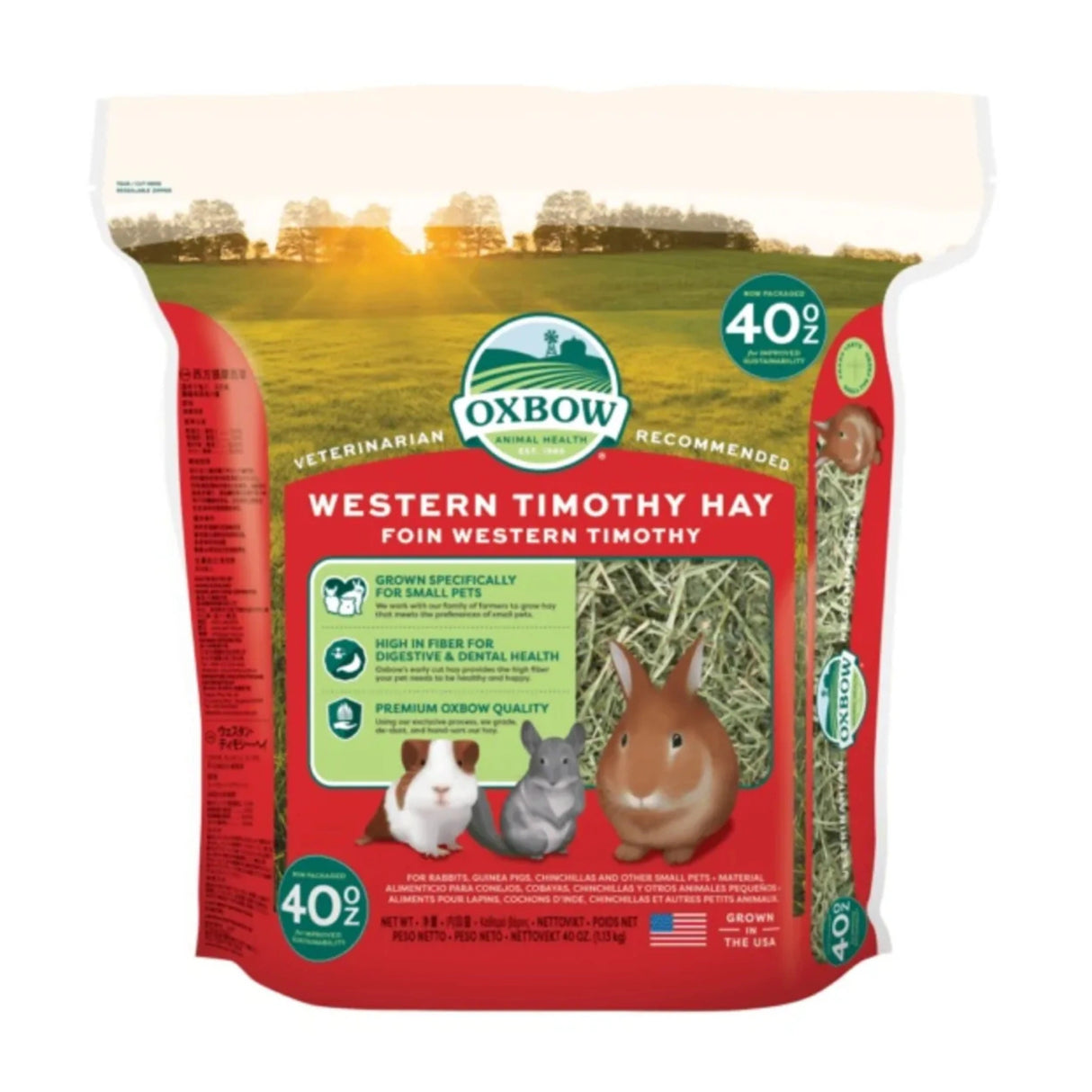 Front view of Oxbow Western Timothy Hay Pet Food on a white background