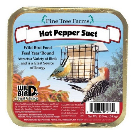 Front view of Pine Tree Farms Suet Cake Hot Pepper 12oz Wild Birds Seed on a white background
