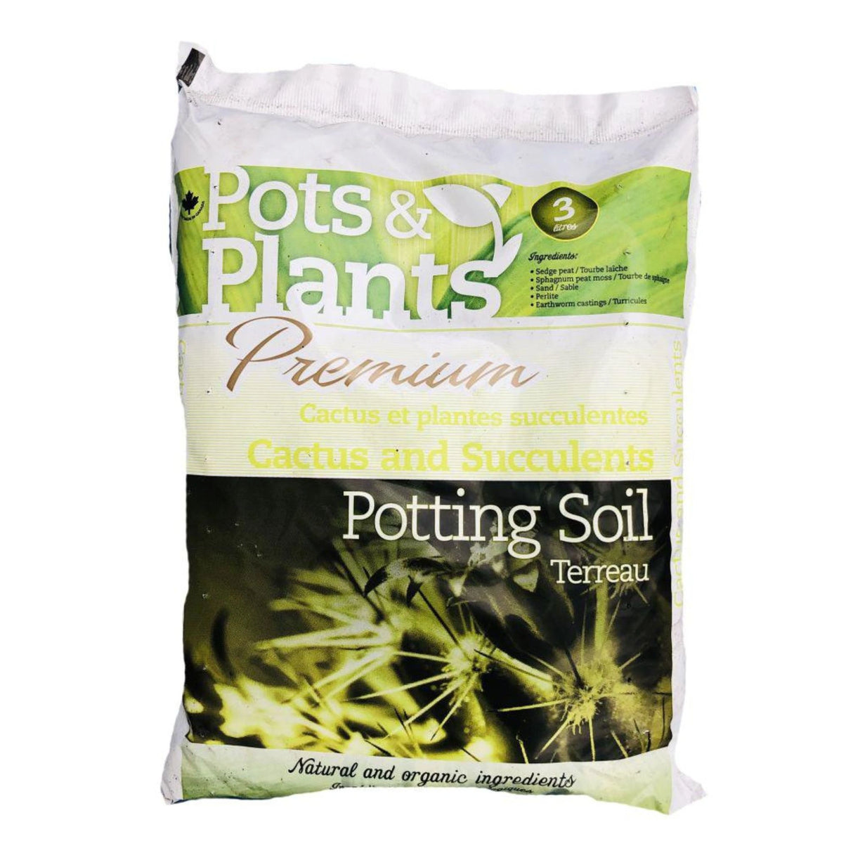 A front view of Orgunique Potting Soil 3 Liter Cactus Mix on a white background