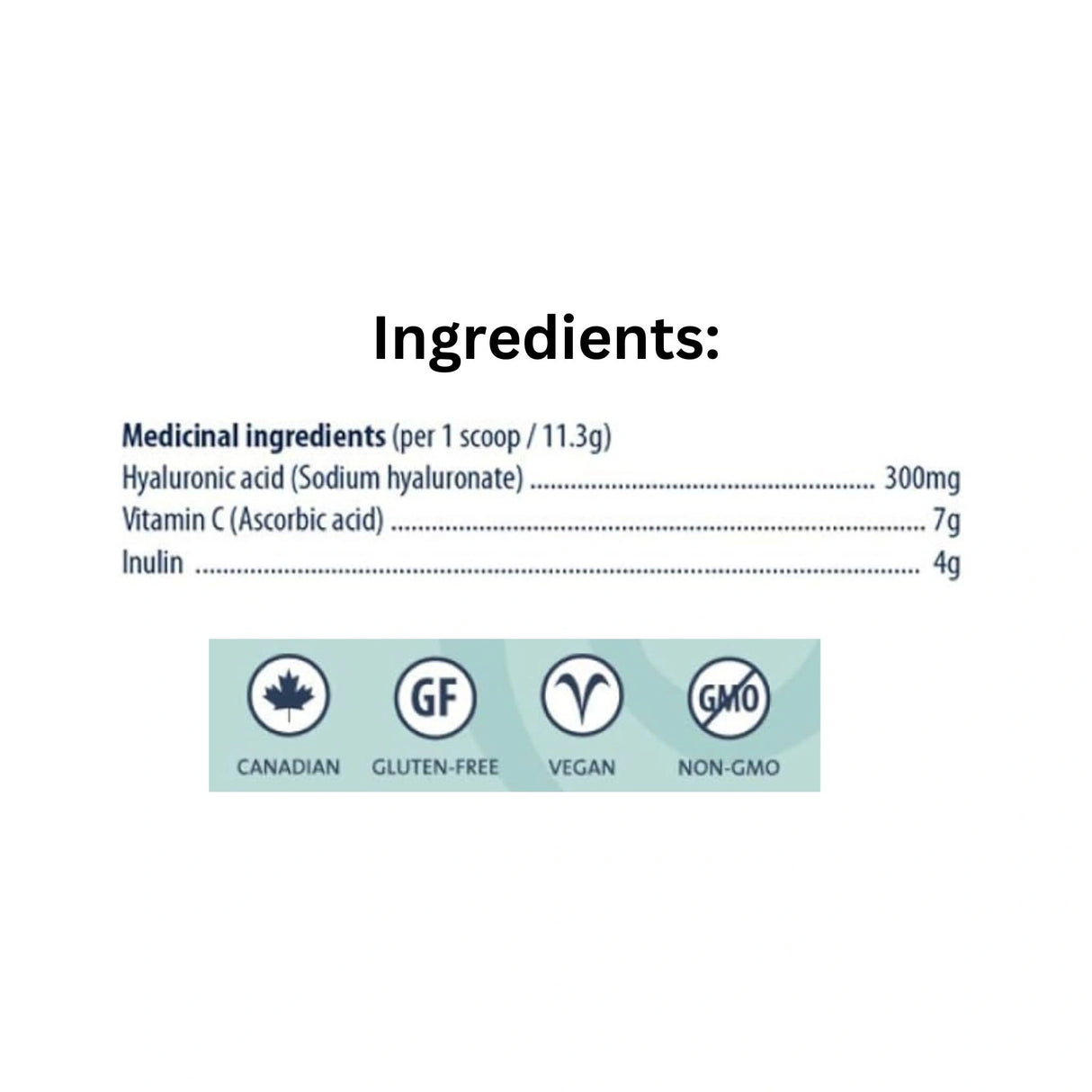 Ingredient list of Purica Equine HA 300 Horse Supplement with icons